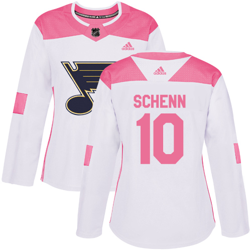 Adidas Blues #10 Brayden Schenn White/Pink Authentic Fashion Women's Stitched NHL Jersey